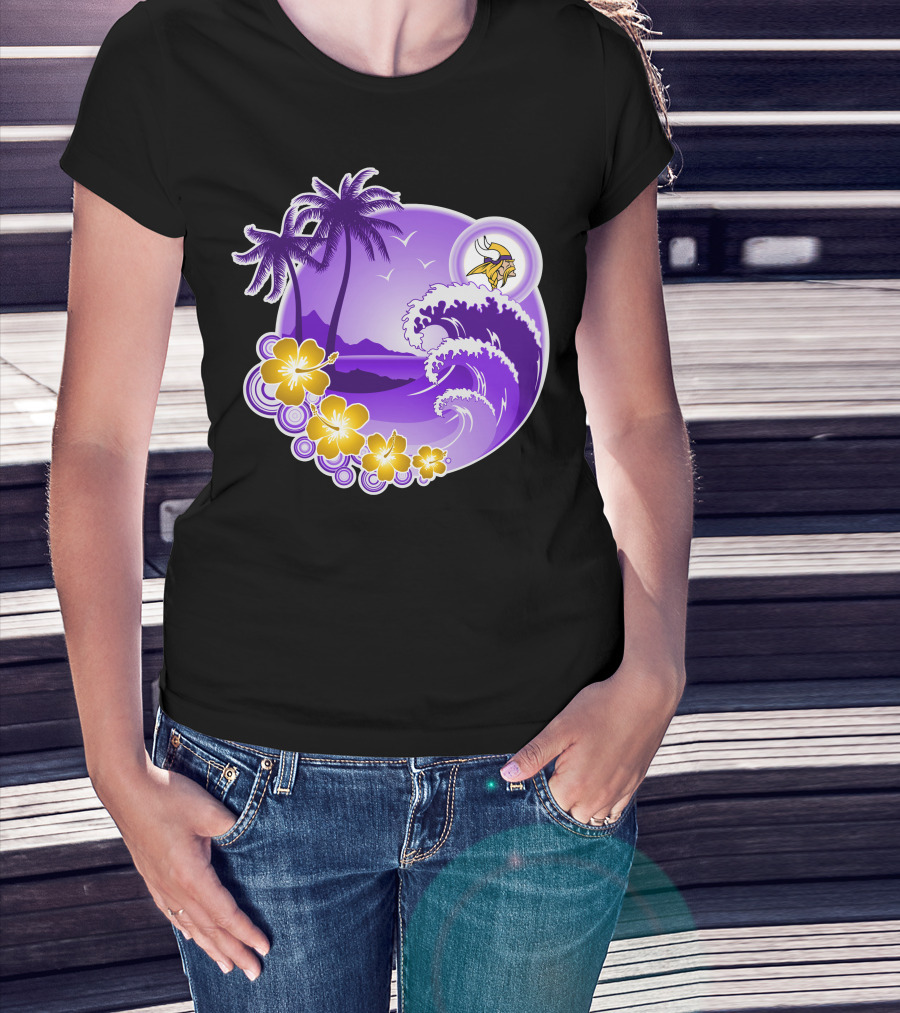 Minnesota Vikings Tropical Wave Happy Holidays T-Shirt