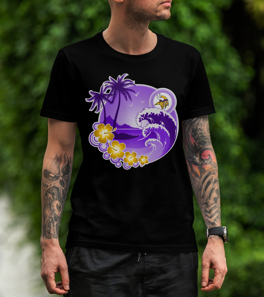 Minnesota Vikings Tropical Wave Happy Holidays T-Shirt