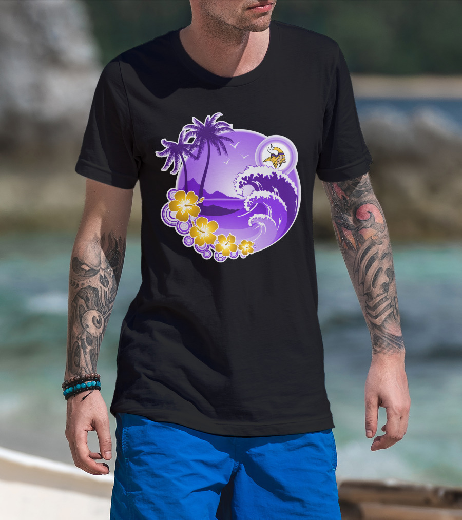 Minnesota Vikings Tropical Wave Happy Holidays T-Shirt