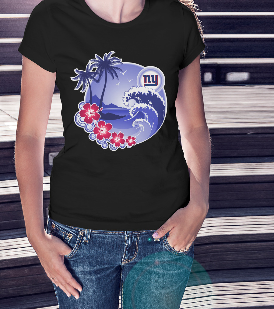 New York Giants Tropical Island Wave And Palm Trees T-Shirt