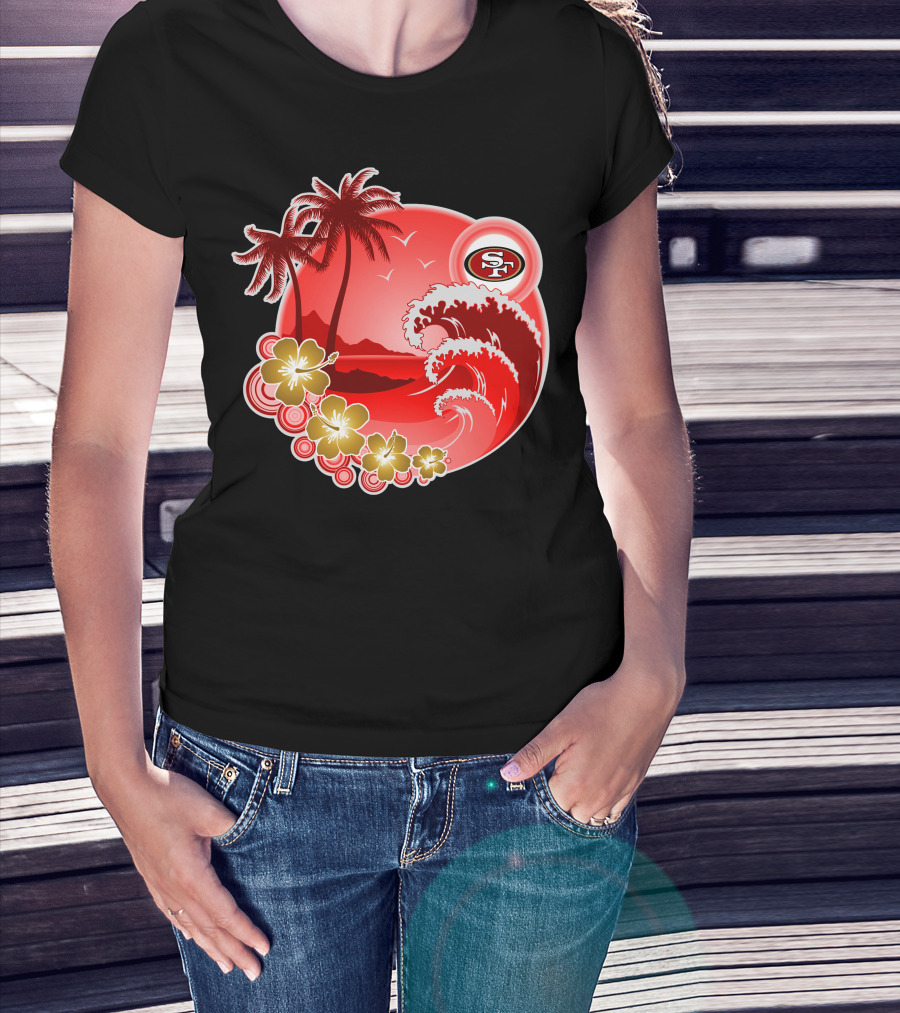 San Francisco 49ers Hawaiian Holiday Wave And Palm Trees T-Shirt