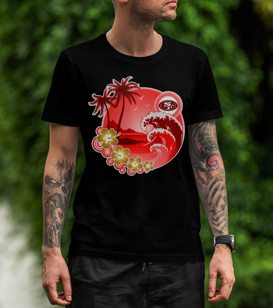 San Francisco 49ers Hawaiian Holiday Wave And Palm Trees T-Shirt