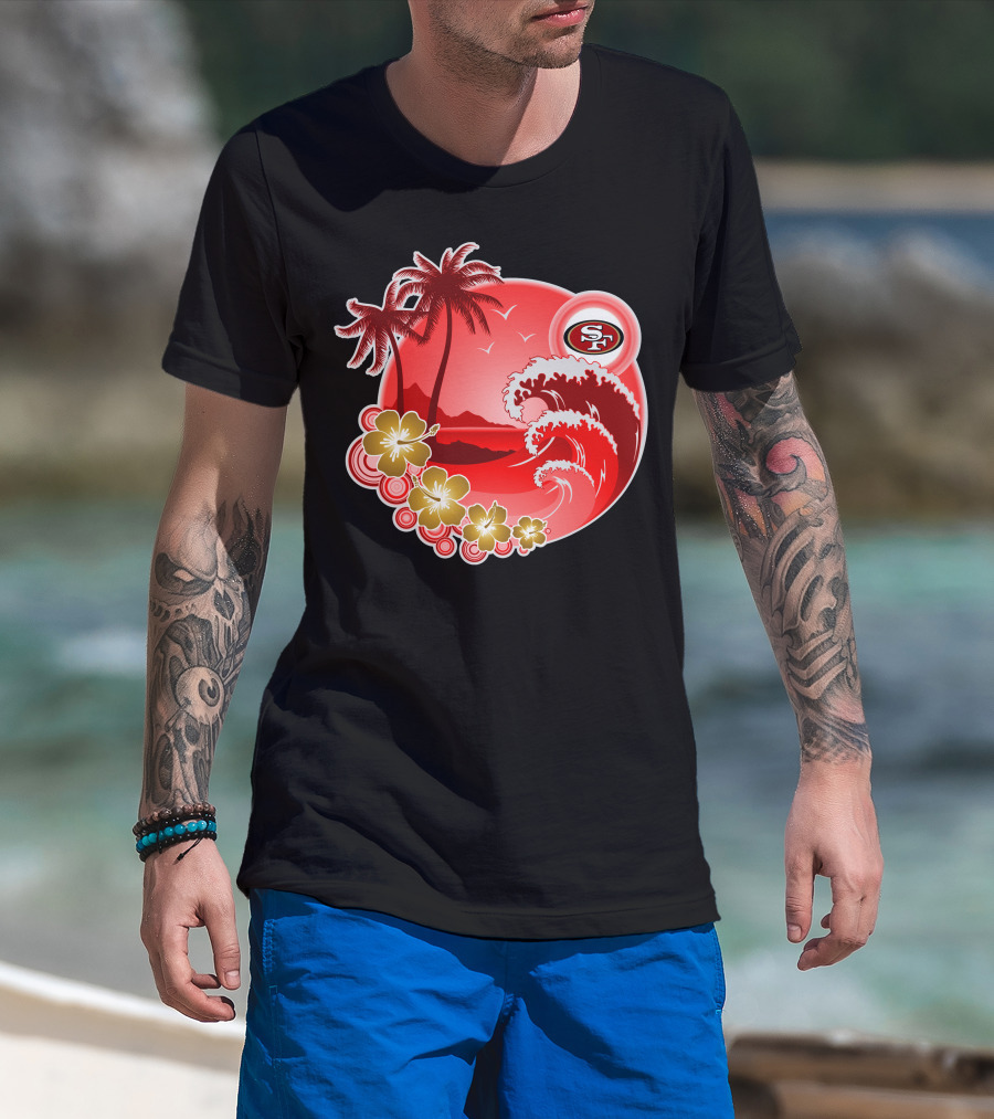 San Francisco 49ers Hawaiian Holiday Wave And Palm Trees T-Shirt