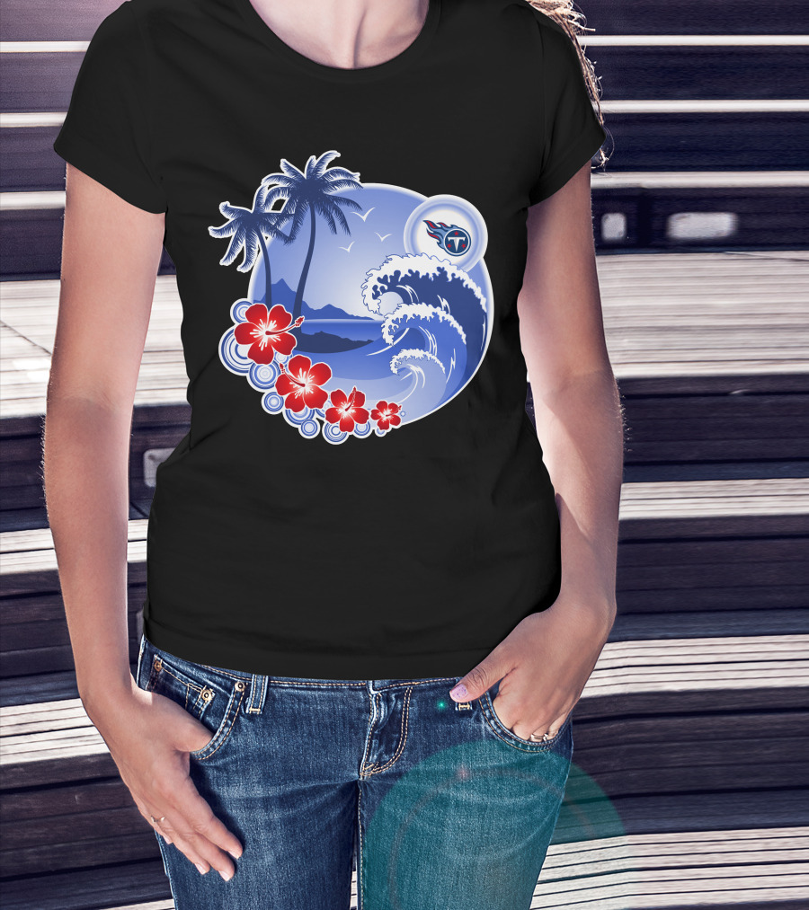 Tennessee Titans Happy Holidays Tropical Waves And Palm Trees T-Shirt