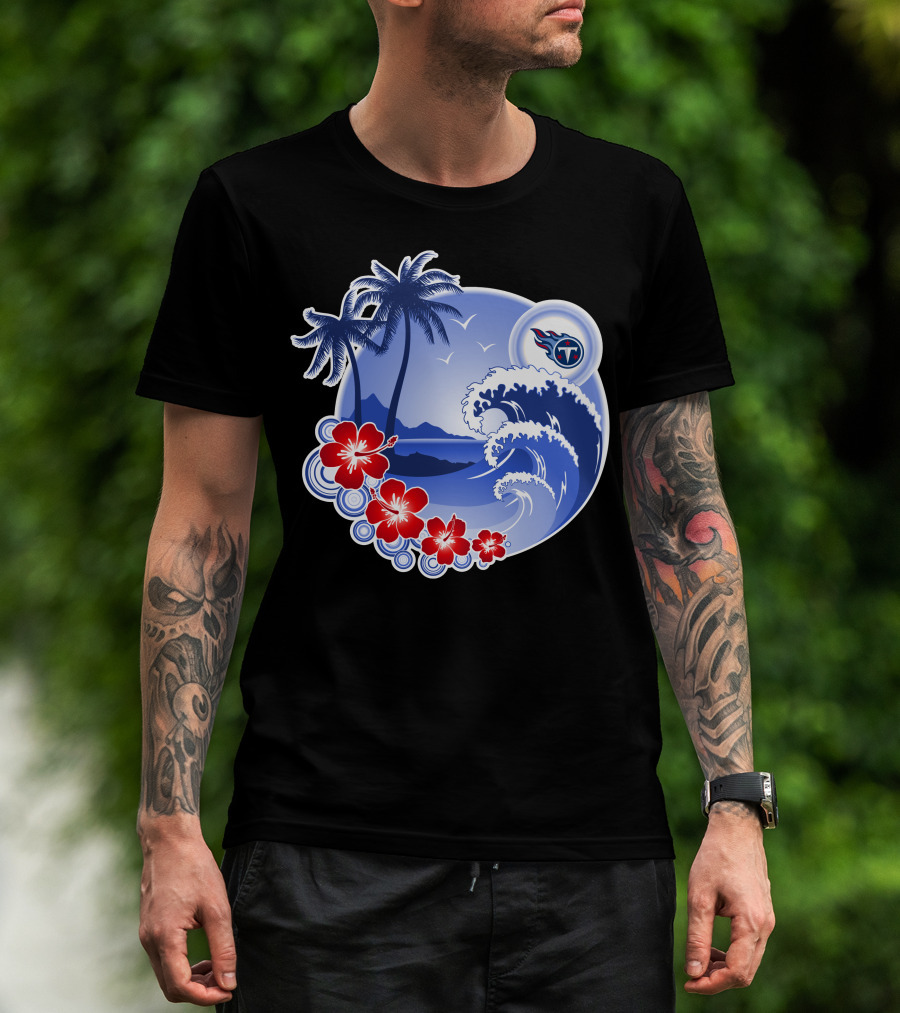 Tennessee Titans Happy Holidays Tropical Waves And Palm Trees T-Shirt
