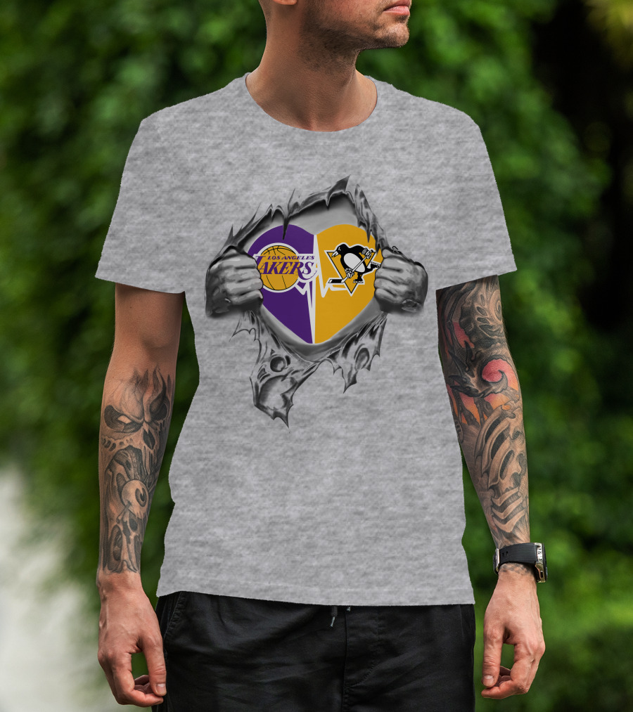 Los Angeles Lakers Pittsburgh Penguins Heartbeat Fusion T-Shirt