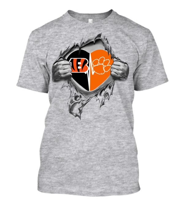 Bengals Clemson Tigers Heart Split Paw Logo Football Fan Pride T-Shirt