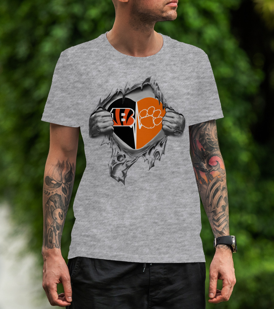 Bengals Clemson Tigers Heart Split Paw Logo Football Fan Pride T-Shirt