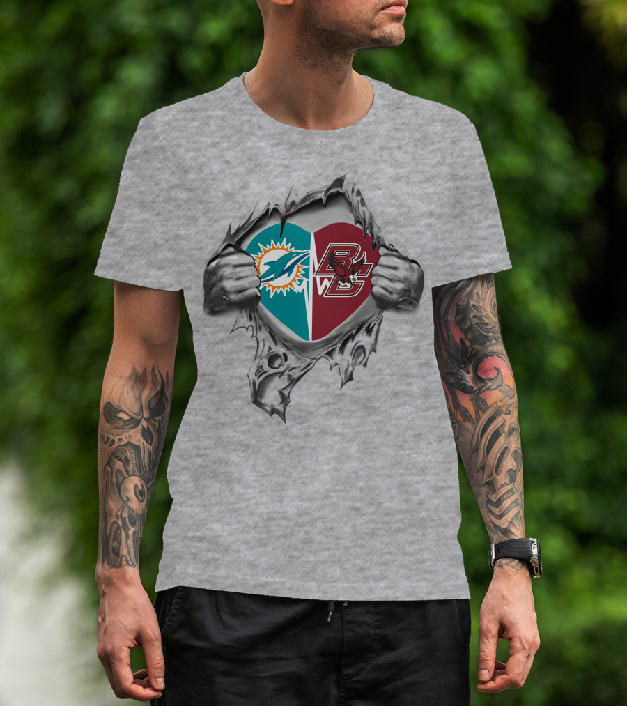 Miami Dolphins Boston College Eagles Heart T-Shirt
