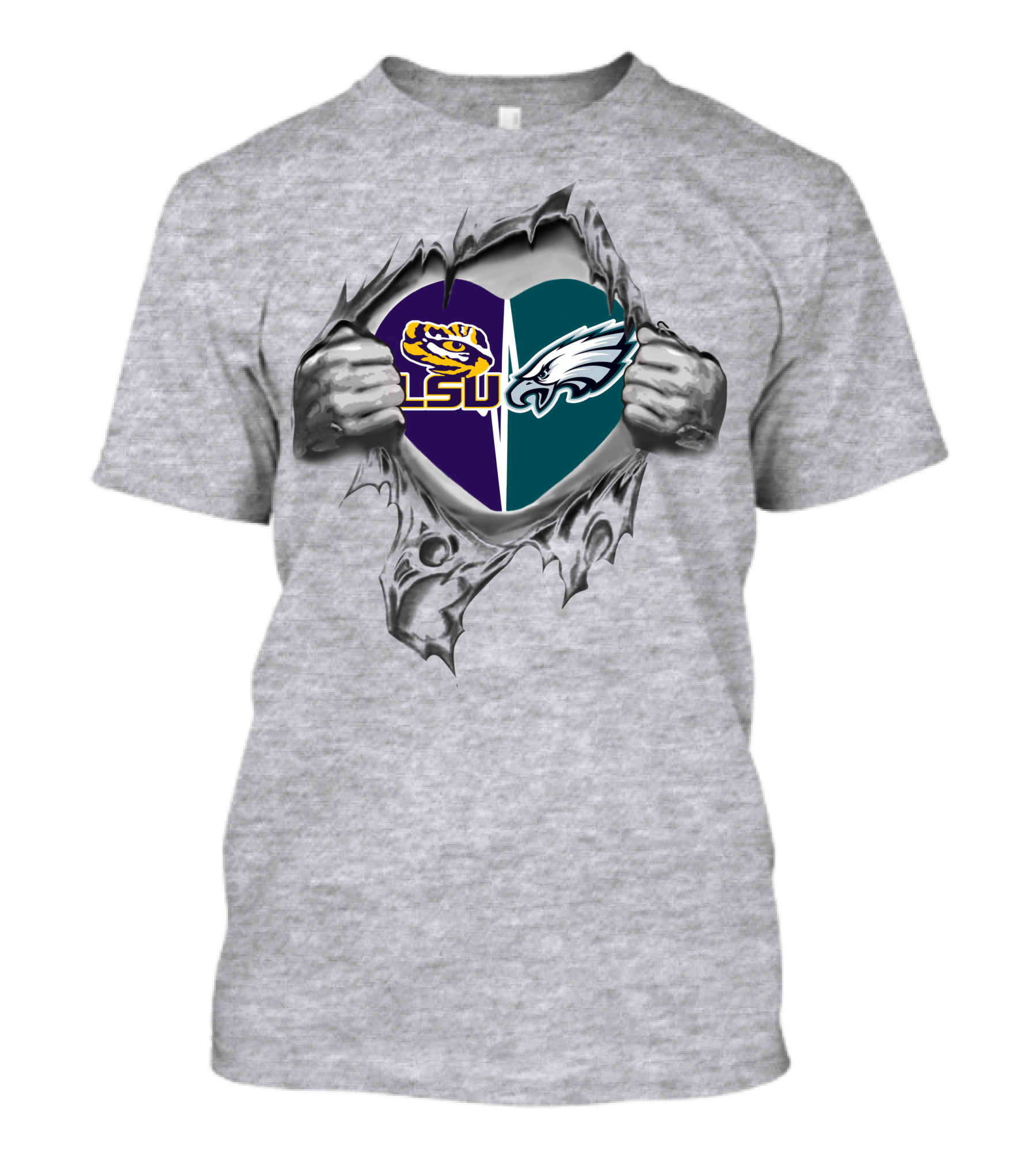 Eagles Lsu Tigers Heart Symbol Burst T-Shirt