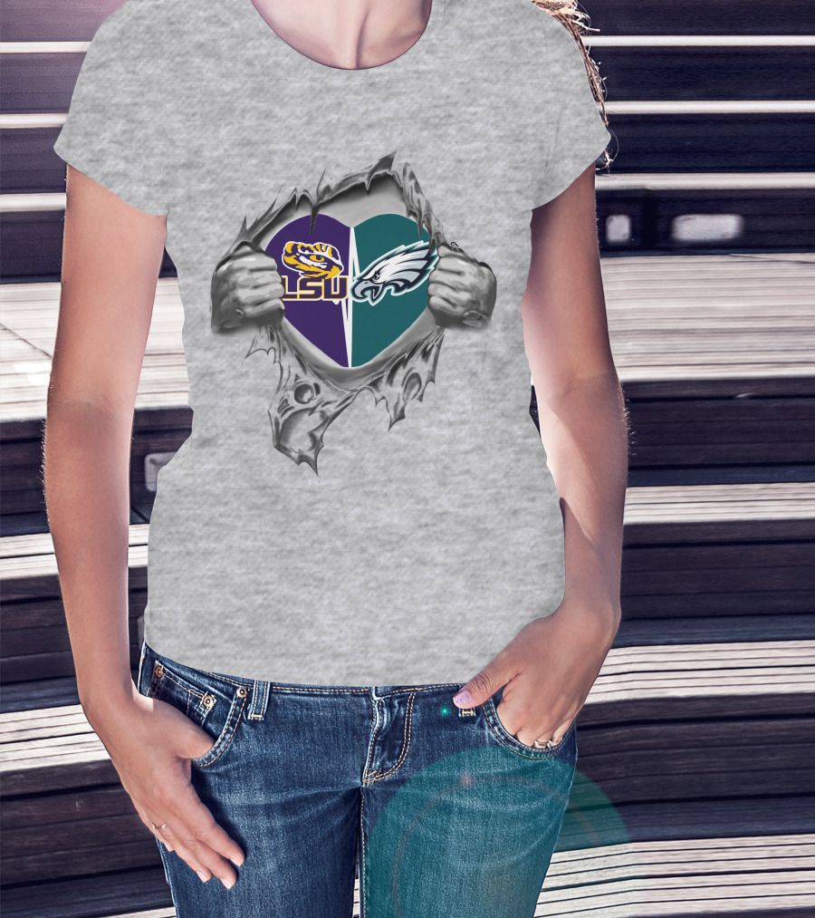 Eagles Lsu Tigers Heart Symbol Burst T-Shirt