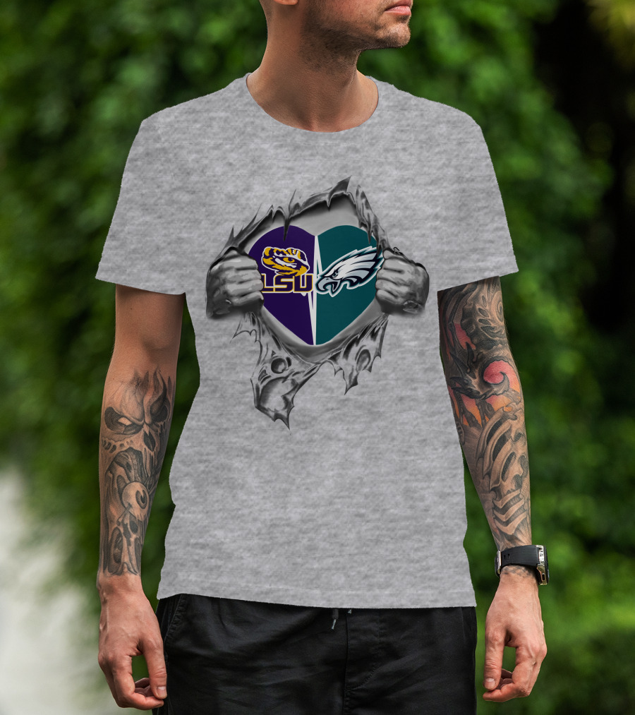 Eagles Lsu Tigers Heart Symbol Burst T-Shirt