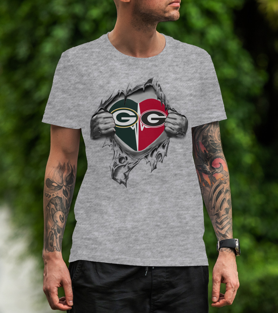 Packers Georgia Bulldogs Heart Symbols Dynamic Dual T-Shirt