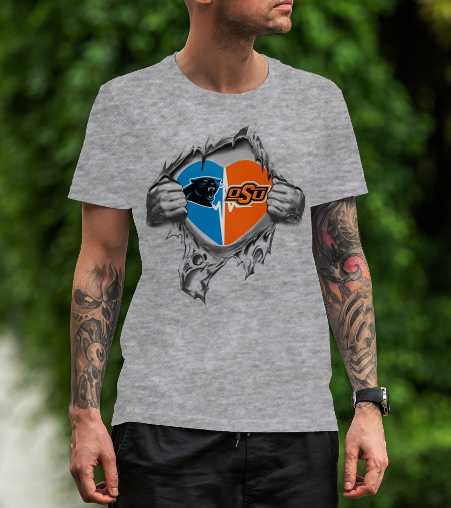Carolina Panthers Oklahoma State Cowboys Logo Heart T-Shirt