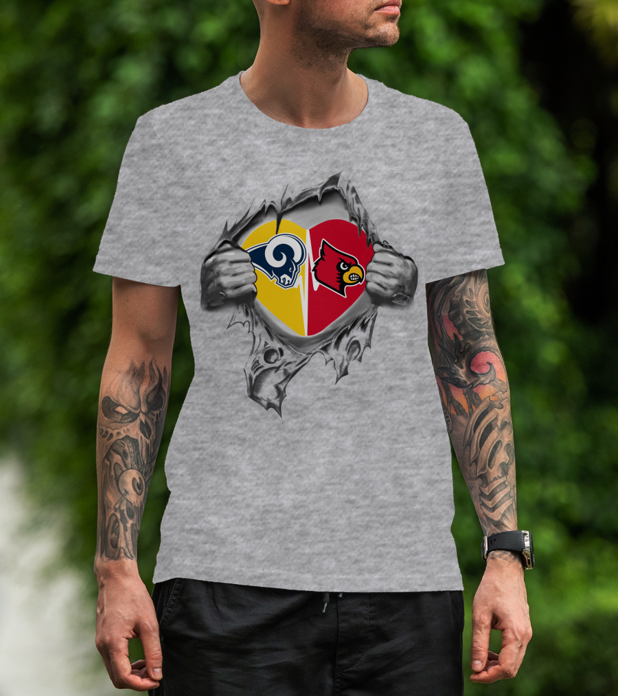 Rams Louisville Cardinals Heart Logo Torn Through T-Shirt