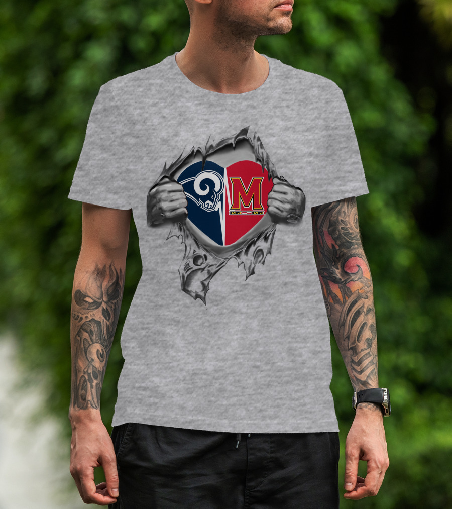 Rams Maryland Terrapins Heart Logo Combination T-Shirt