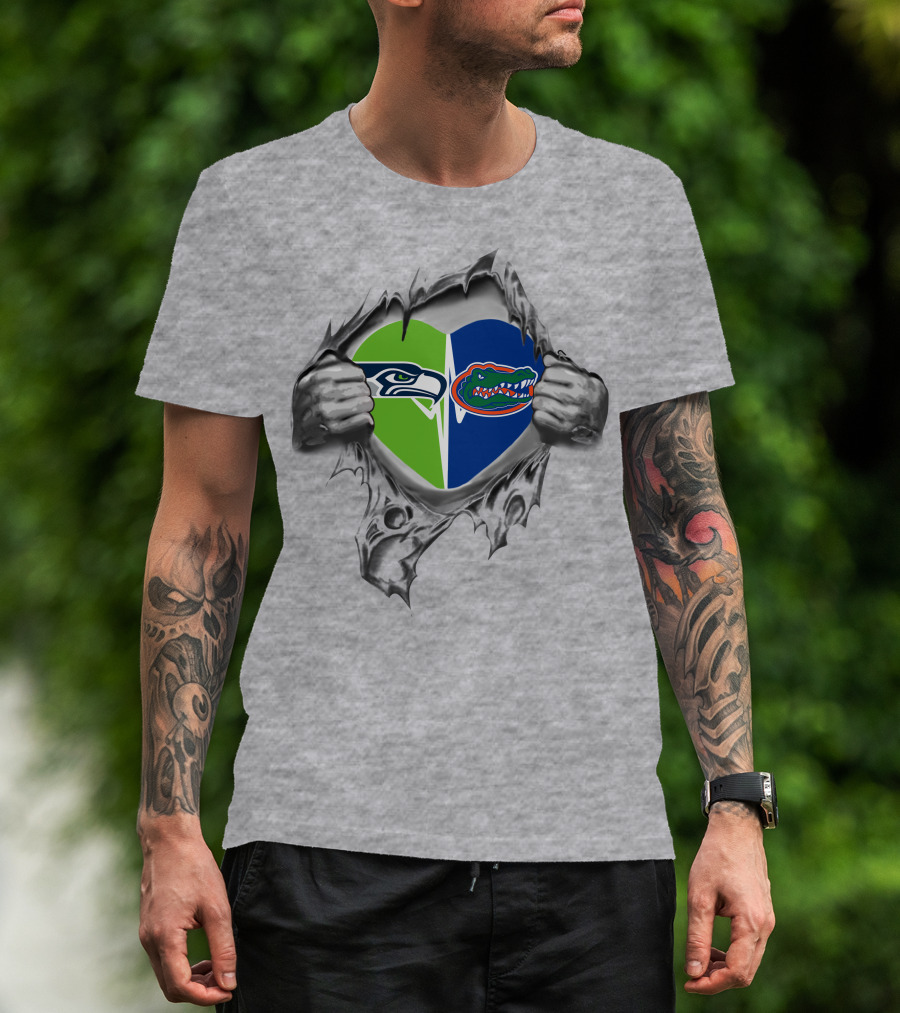 Seahawks Florida Gators Heart Logo Ripped T-Shirt