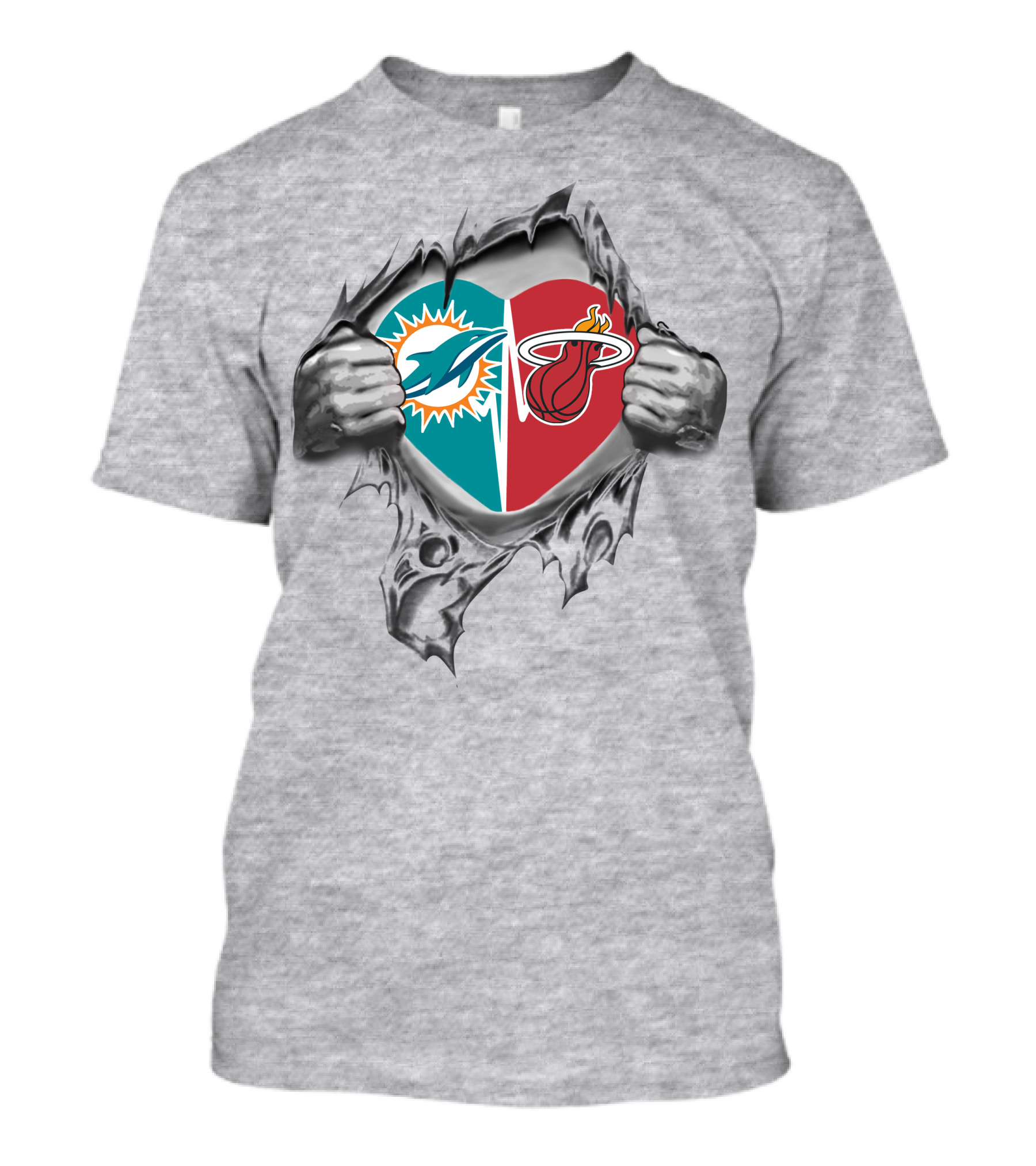 Dolphins Miami Heat Heart Emblem Fan Tribute T-Shirt