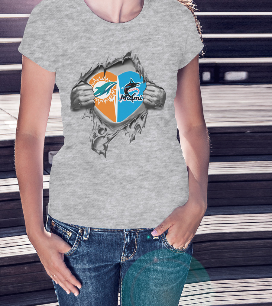 Miami Dolphins And Marlins Heart T-Shirt