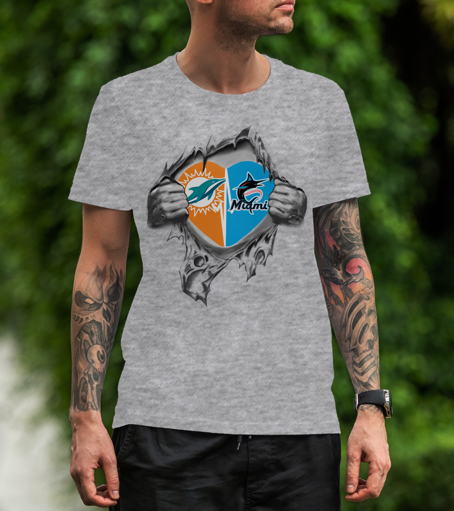 Miami Dolphins And Marlins Heart T-Shirt