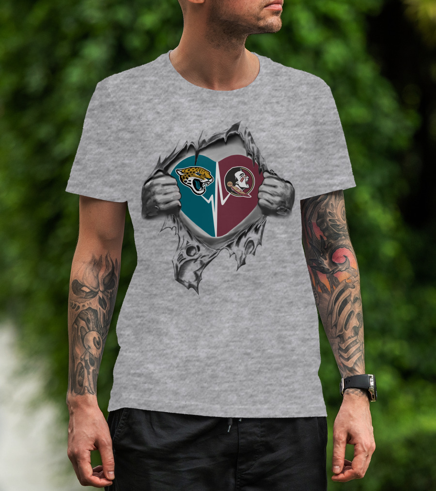 Jaguars Florida State Seminoles Heart Logo Tear T-Shirt