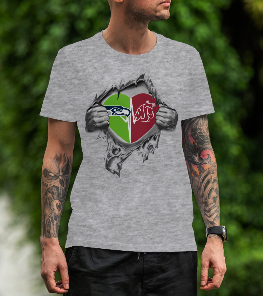 Seattle Seahawks Washington State Cougars Heart Pullover T-Shirt