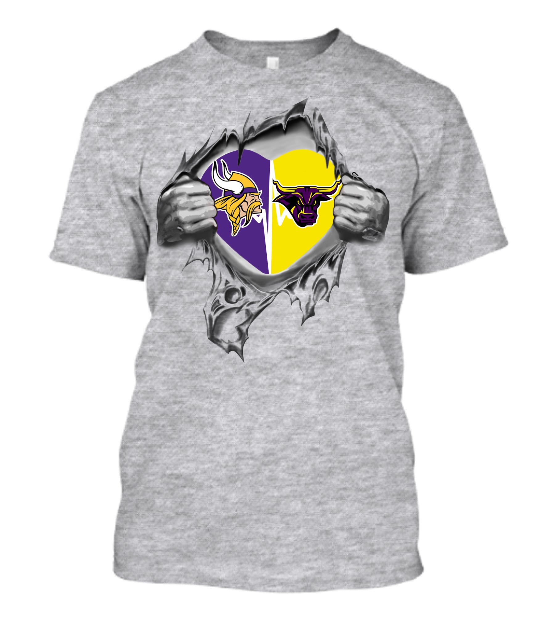Vikings Mankato Mavericks Heart Opening Dual Logos T-Shirt