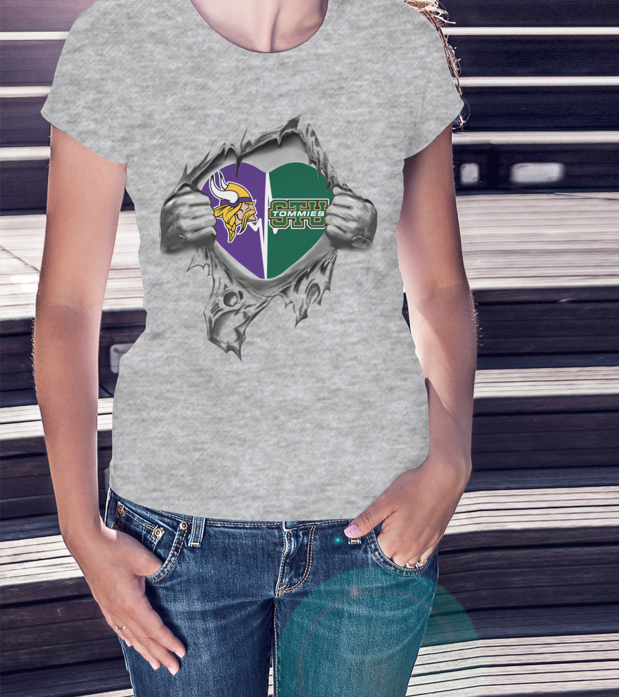 Vikings St Thomas Tommies Heart Logo Combination T-Shirt
