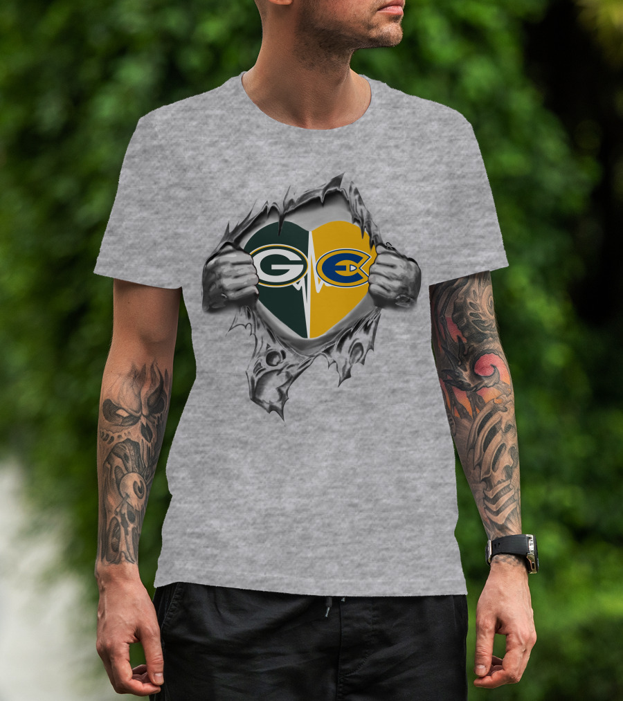 Packers Green Bay Eau Claire Blugolds Heart Logo Combination T-Shirt