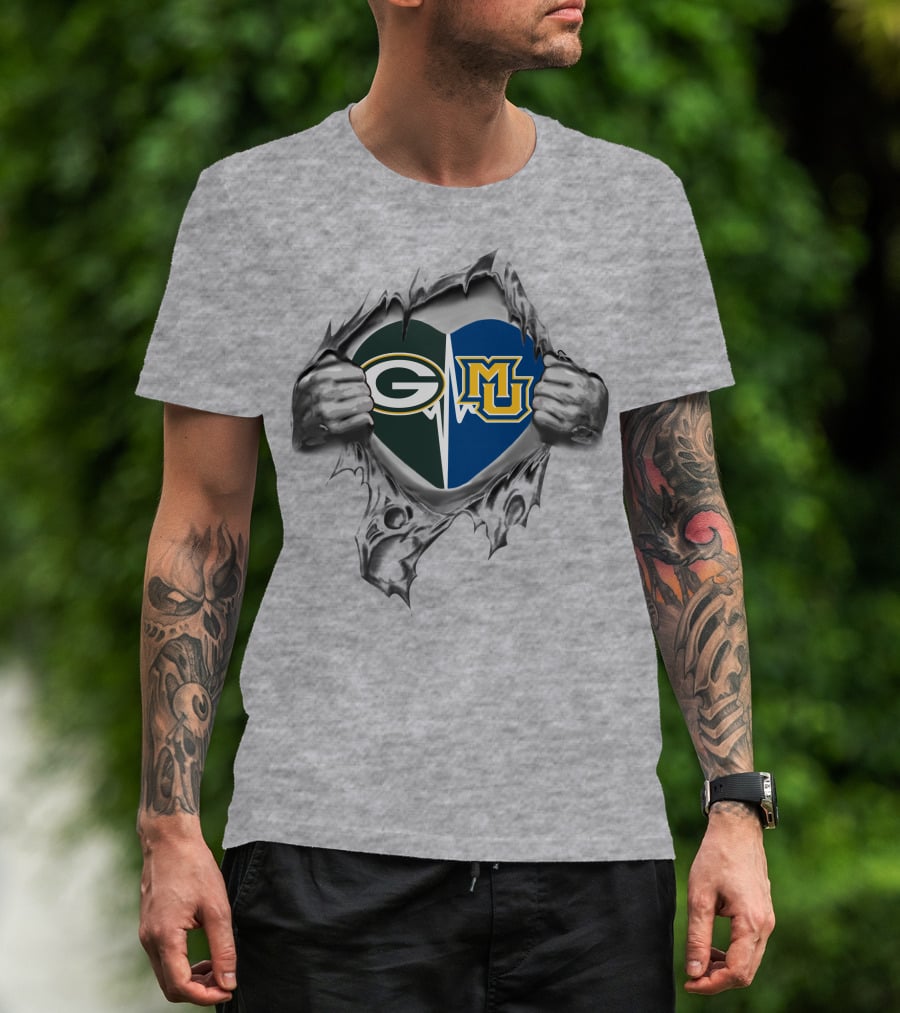 Green Bay Packers Marquette Golden Eagles Heart Tear T-Shirt