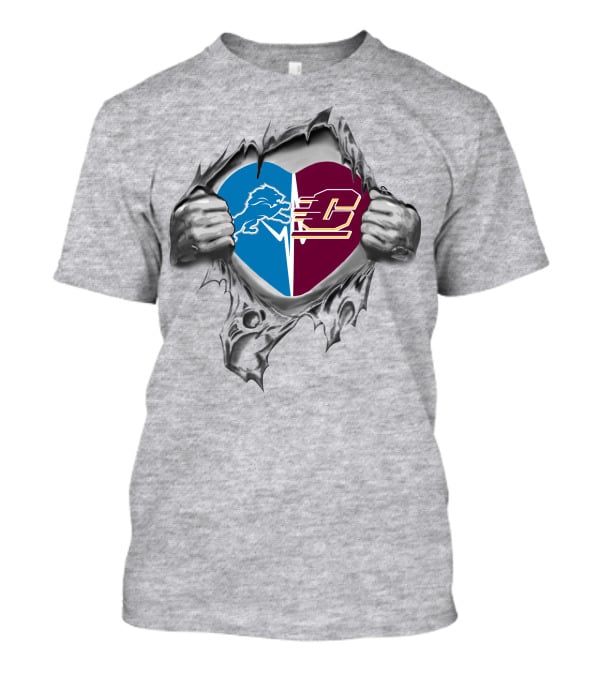 Lions Detroit Central Michigan Chippewas Heart T-Shirt