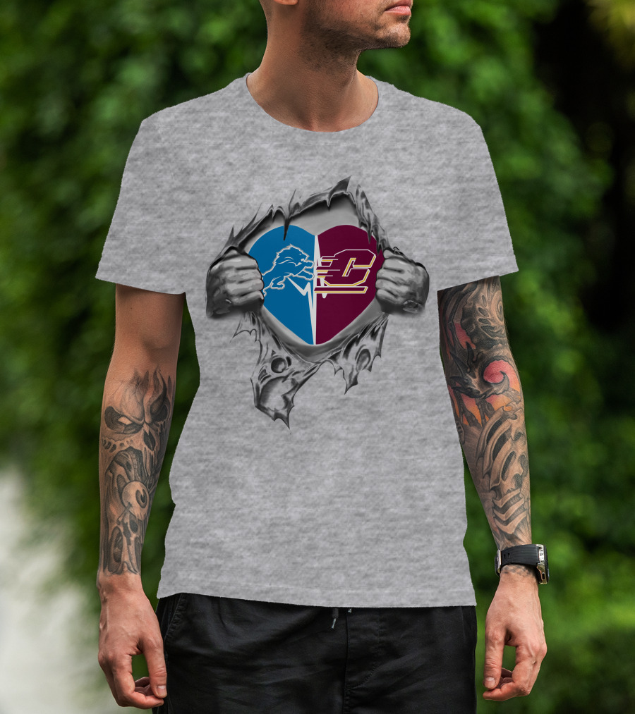 Lions Detroit Central Michigan Chippewas Heart T-Shirt