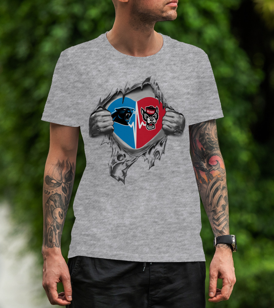 Carolina Panthers Nc State Wolfpack Heart Logo Split T-Shirt