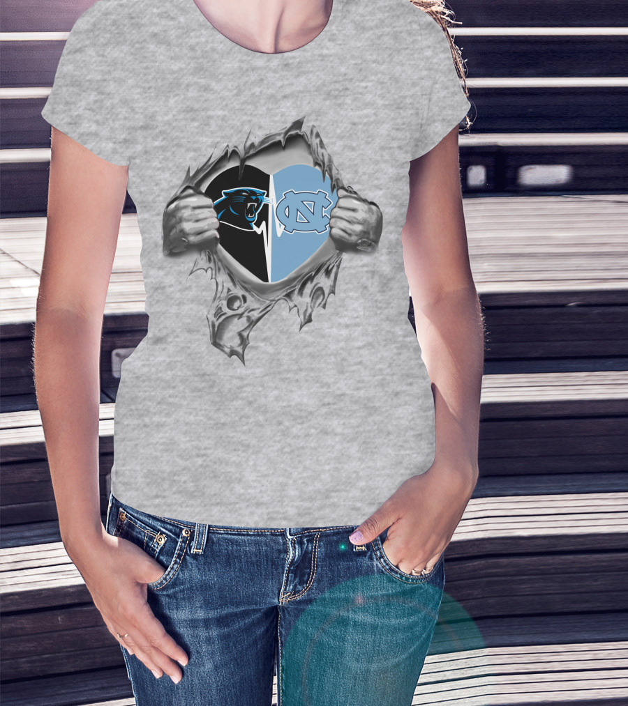 Panthers North Carolina Tar Heels Logos Heart Design It's In My Heart T-Shirt