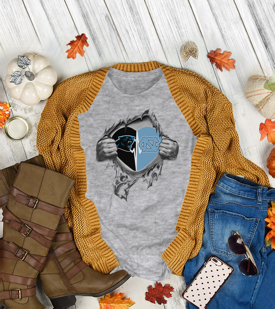 Panthers North Carolina Tar Heels Logos Heart Design It's In My Heart T-Shirt