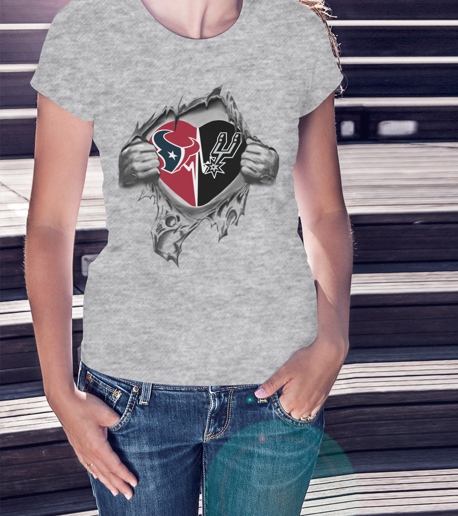Texans San Antonio Spurs Heart Split Design 213 Texas Pride T-Shirt
