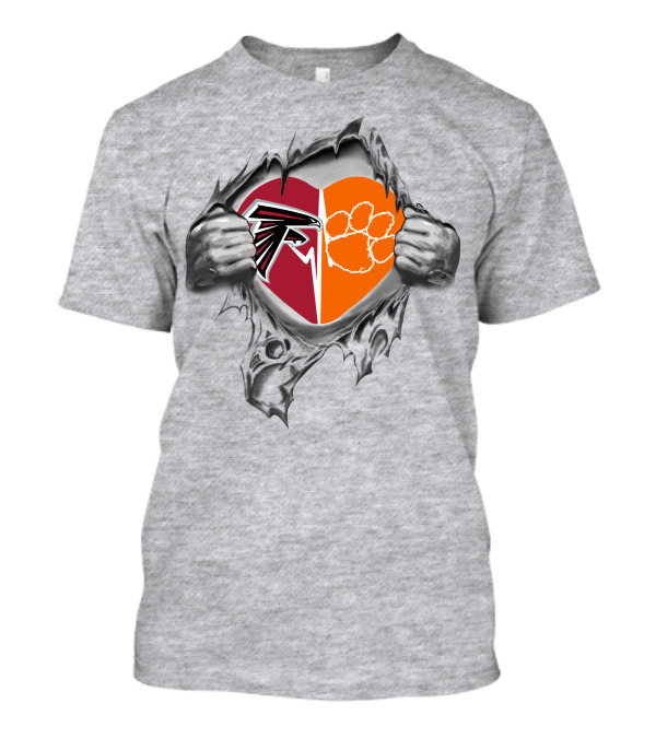 Falcons Heart With Clemson Tigers Paw T-Shirt