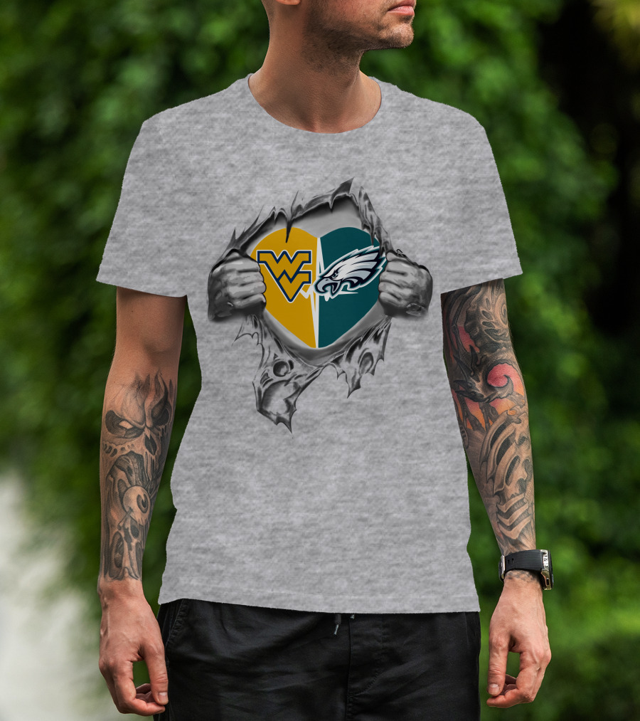 West Virginia Mountaineers Philadelphia Eagles Heart 375 T-Shirt