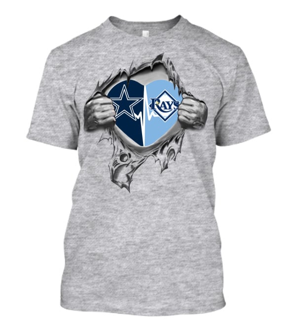 Cowboys Fans Tampa Bay Rays Fans Heart Logo Combination T-Shirt