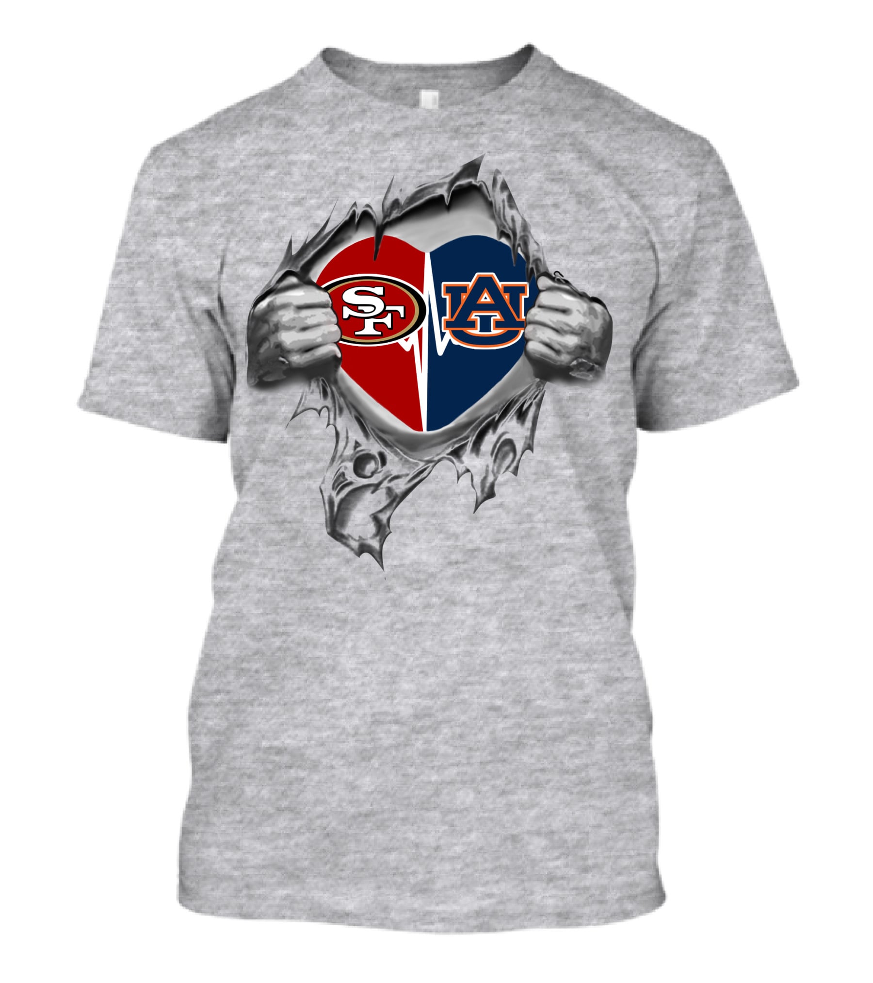 49ers Auburn Tigers Heart Inside Revealed T-Shirt