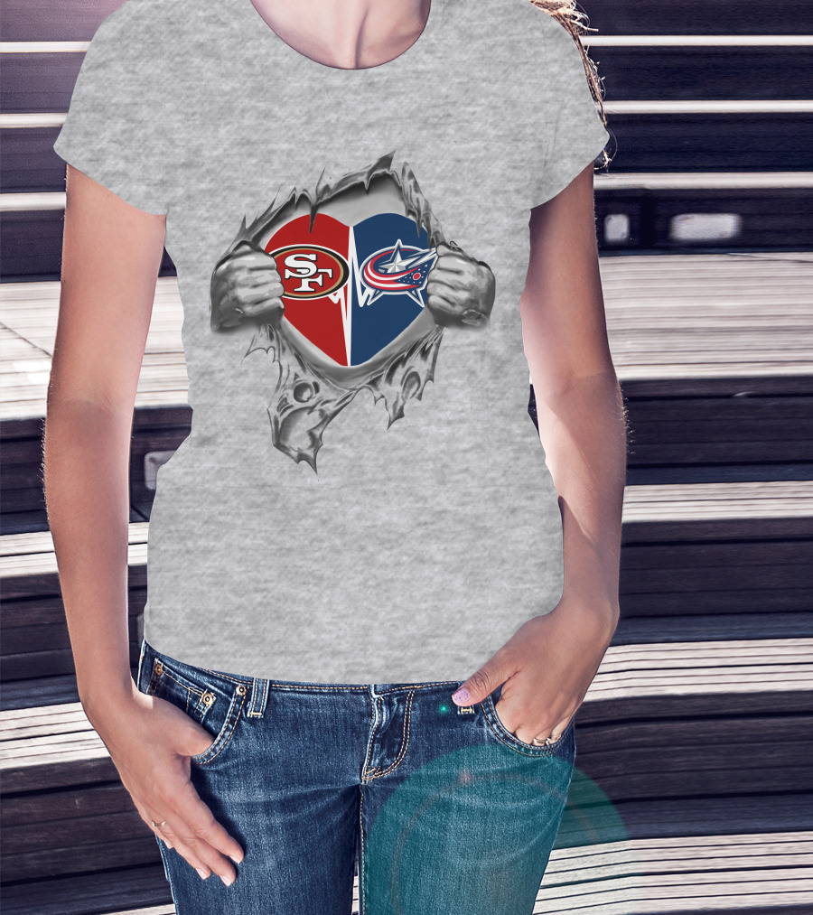 49ers Columbus Blue Jackets Heart T-Shirt
