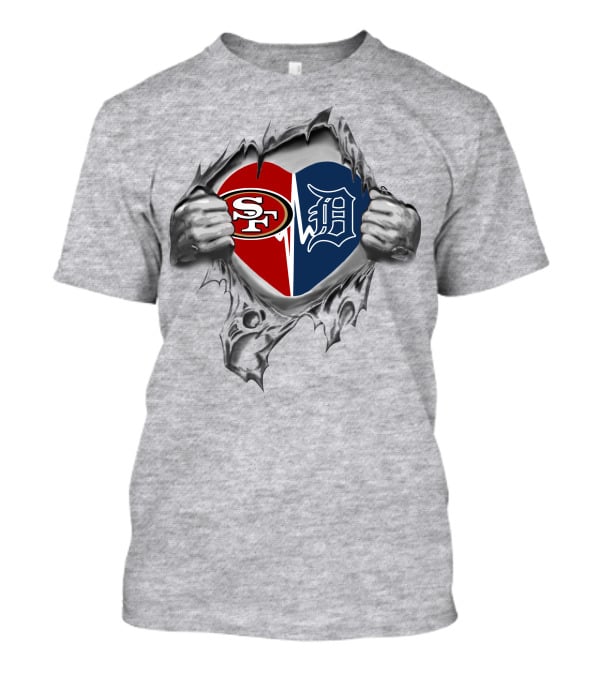 49ers Detroit Tigers Heart Logo Tear T-Shirt