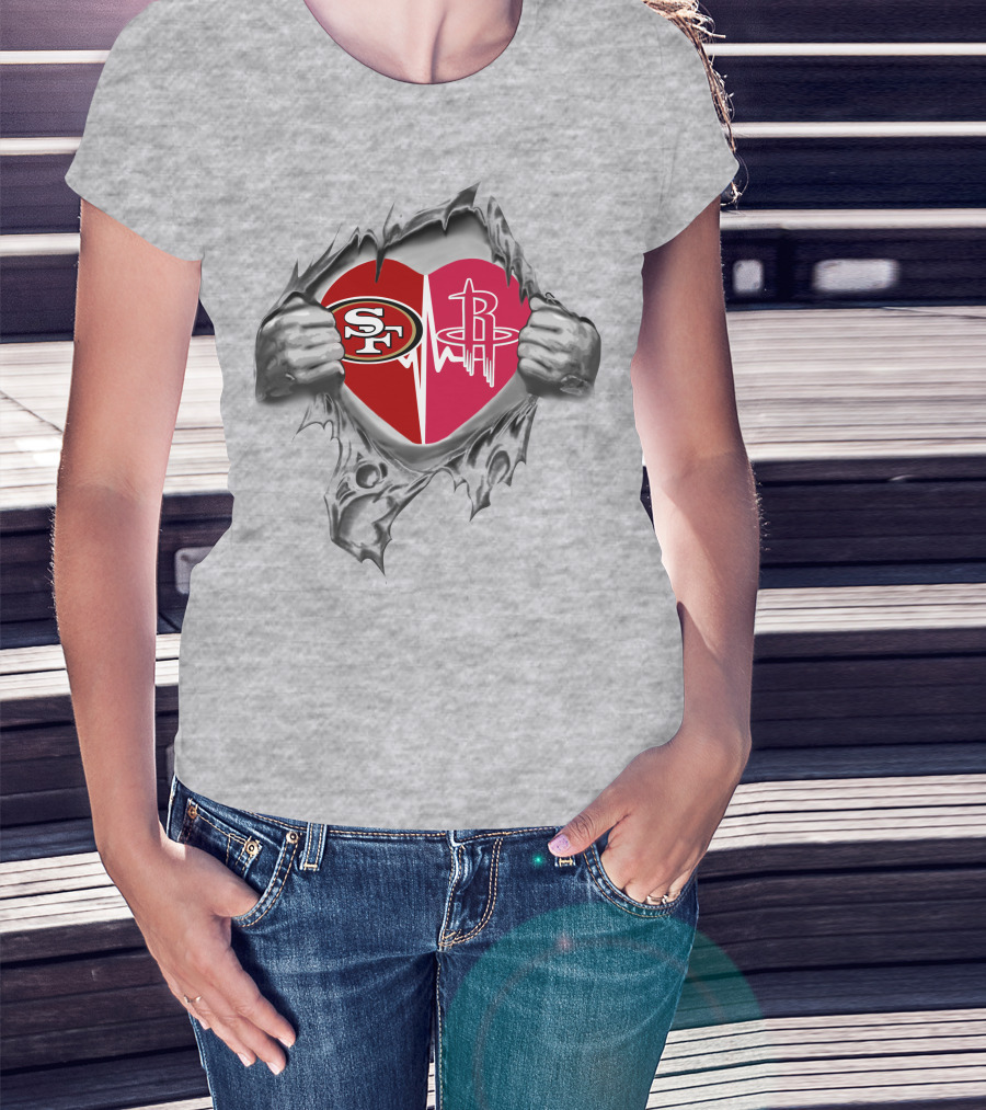 49ers Houston Rockets Heart Logos Blended Together T-Shirt