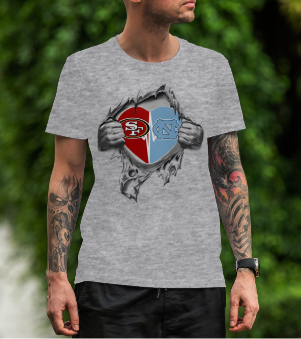 49ers San Francisco North Carolina Tar Heels Heart Symbol T-Shirt