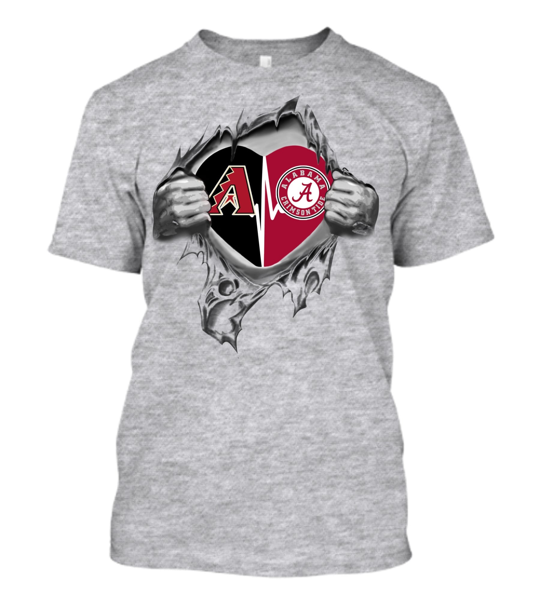 Arizona Diamondbacks Alabama Crimson Tide Heart Logos In Torn Style T-Shirt