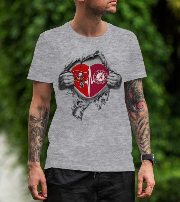 Buccaneers Alabama Crimson Tide Heart Symbol With Torn Fabric T-Shirt