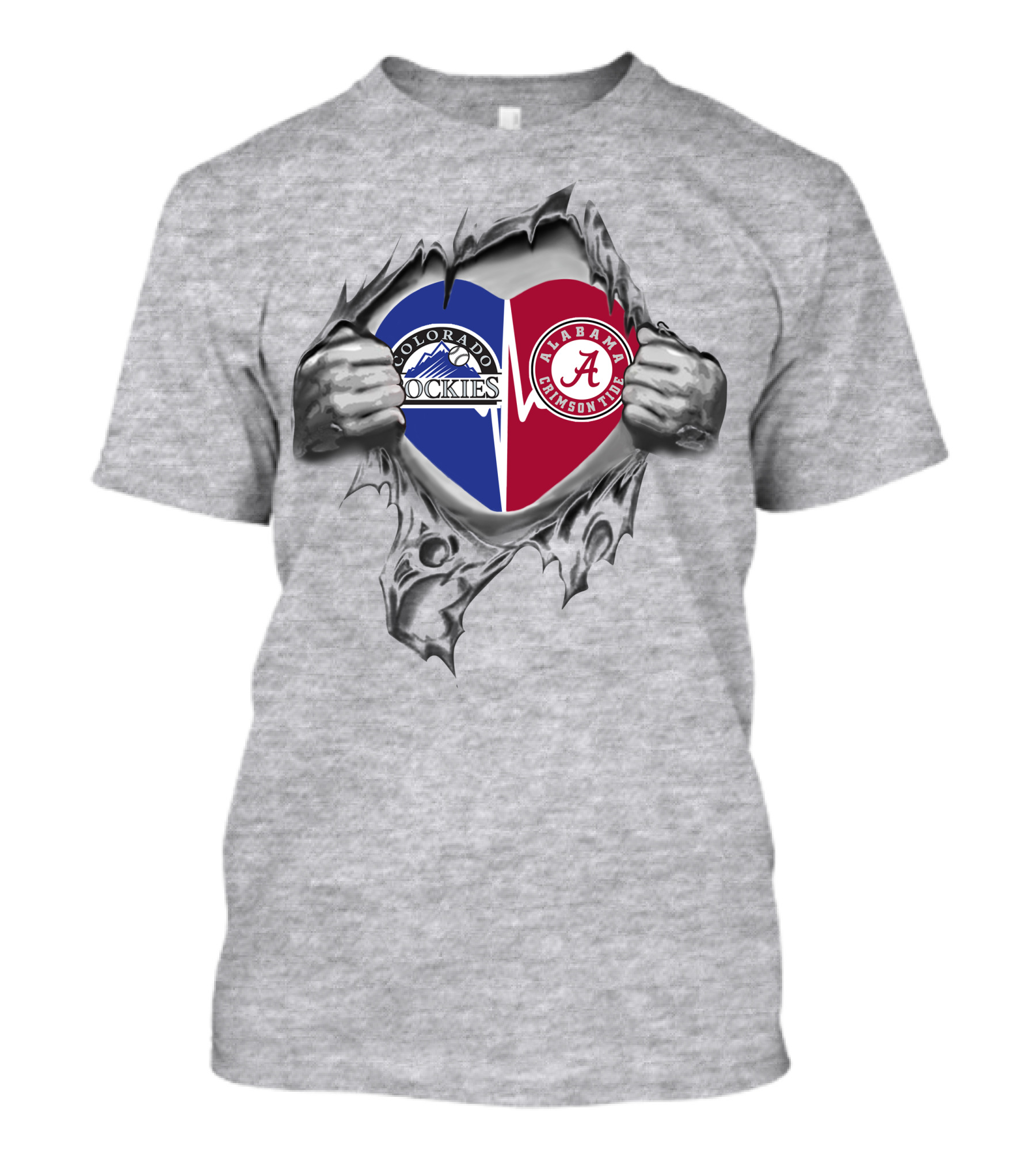 Colorado Rockies Alabama Crimson Tide Heart Tearing T-Shirt