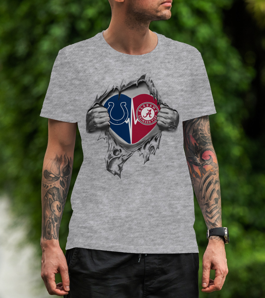 Colts Alabama Crimson Tide Heart Logo Ripped T-Shirt