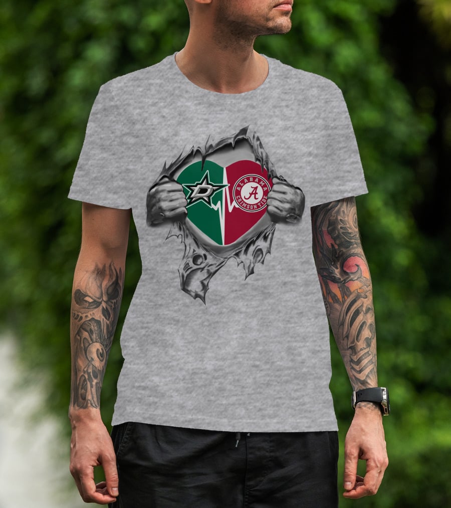 Dallas Stars Alabama Crimson Tide Heart Torn T-Shirt