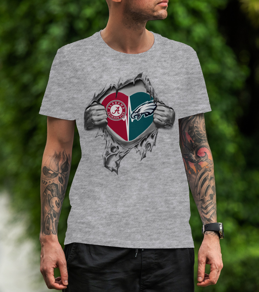 Eagles Alabama Crimson Tide Heart Rip T-Shirt